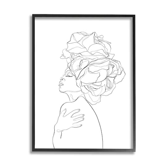 Stupell Industries Woman Slouching with Headwrap Minimalism Linework in Frame Wall Art